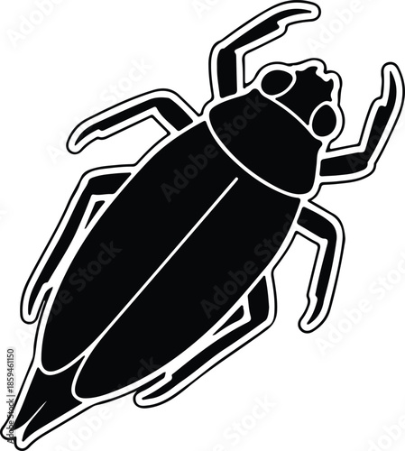 Silhouette Diving Beetle Insect Minimalist Animal Outline Element Flat Design Vector Illustration