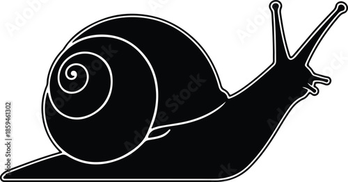 Silhouette Garden Snail Mollusk with Spiral Shell and Antennae Profile View Simple Vector Illustration