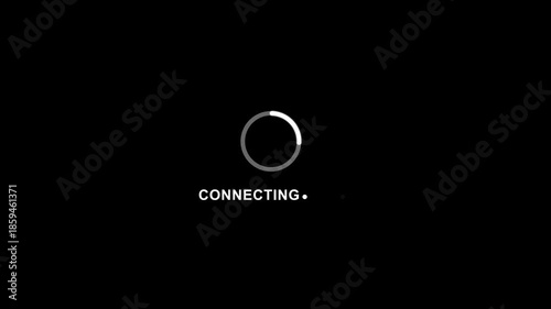 Connecting Loading Animation Circle Progress Bar on Black Background with White Text Technology Internet Communication Concept