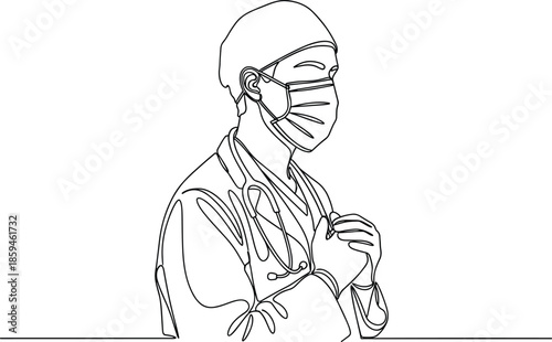 Healthcare professional line art, doctor nurse silhouette with mask stethoscope, compassion gesture vector bundle, graphic medical design pack