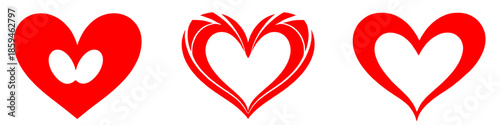 Set of abstract red heart icons in a modern flat vector style. Creative love symbols isolated on white, suitable for graphic design, branding, Valentine’s Day, wedding, and romantic concepts.