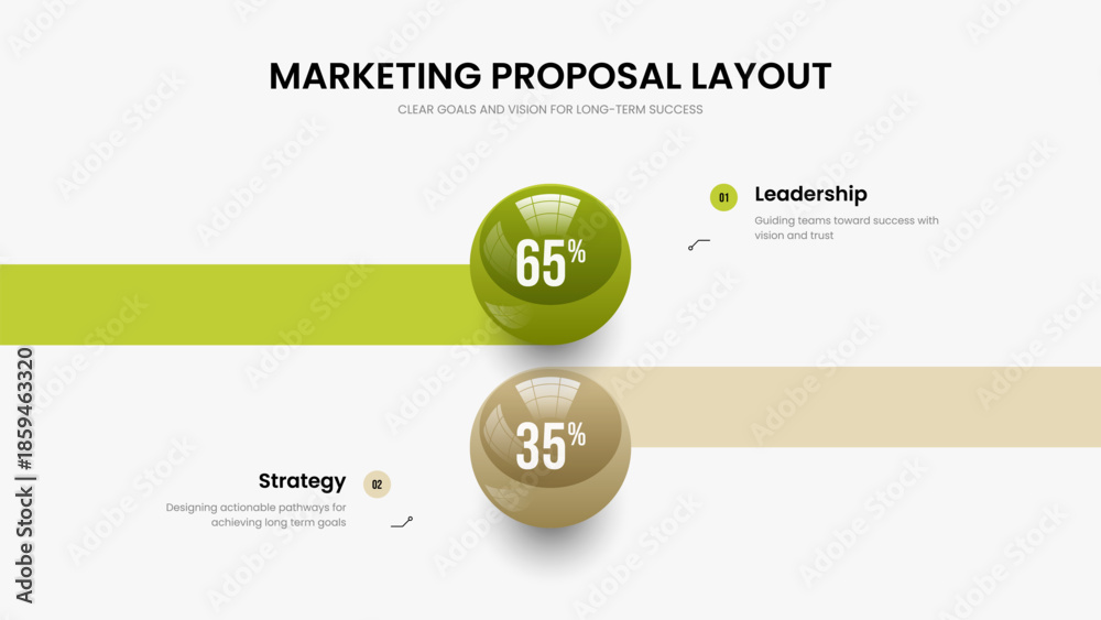 Fototapeta premium Marketing Insight Slide Layout Vector Illustration. Service Overview 2 Option Diagram Presentation Design. Educational Review Two Step Chart Slideshow Template.