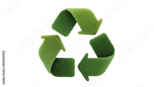 Eco-friendly green recycling symbol made of grass on black background, representing sustainability and environmental conservation.