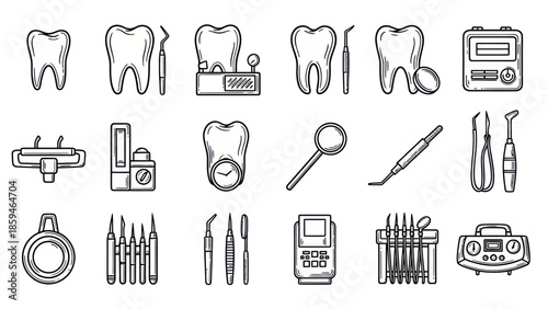 Dental tools and teeth illustrations set for healthcare or medical content