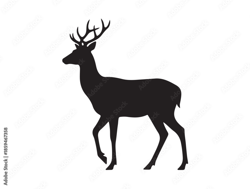 Fototapeta premium Smooth Side-View Deer Figure in Silhouette white background.
