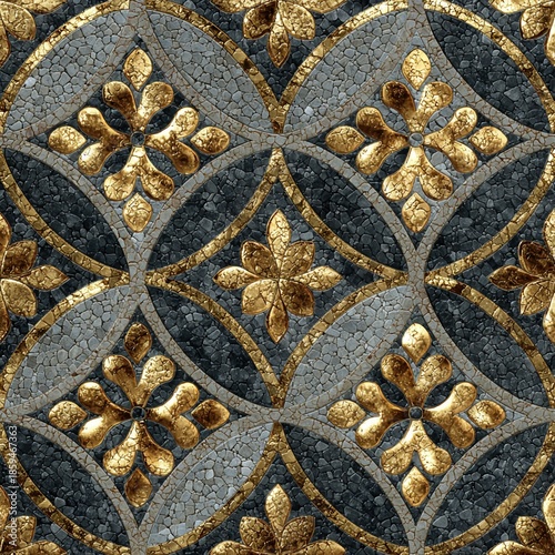 Luxurious Mosaic Pattern with Gold Accents and Gray Background Design