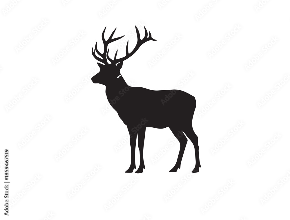 Obraz premium Standing Stag Profile Silhouette white background.