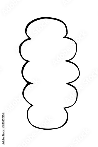 Minimalist hand drawn vertical scalloped frame with wavy black ink edges. Simple organic bubbly border or elongated cloud shape for speech bubbles, creative lists, and modern graphic design