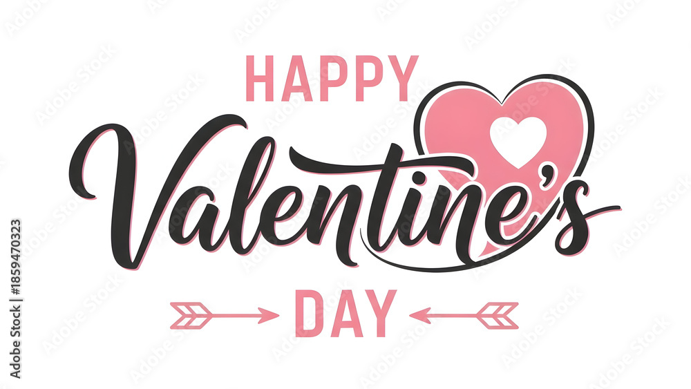 Obraz premium Valentines day greeting with heart and arrow on white background for love and romance
