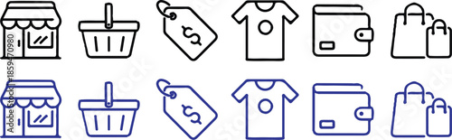 shopping card bule black line icons set vector illustration collection style 