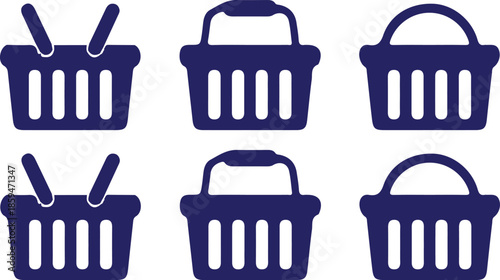 six shopping bule basket icons set vector collection silhouette illustration style 