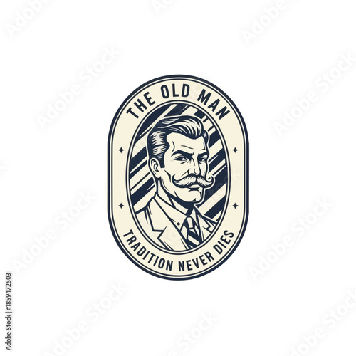 Vintage Gentleman Portrait Logo with Mustache in Oval Frame, Suitable for Barber Shop, Men’s Grooming Brand, Classic Clothing, and Heritage Business