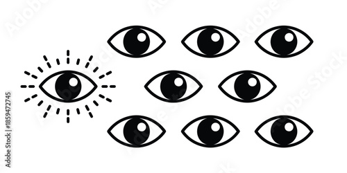 Eye icon set, eyesight symbol, retina scan eye 