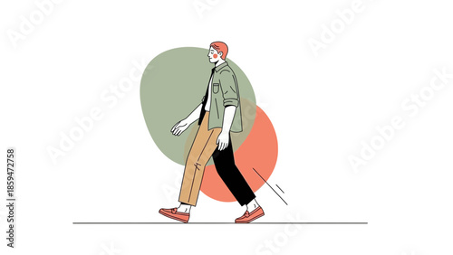 Minimalistic Illustration of a Person Walking with Casual Style and Modern Design Elements