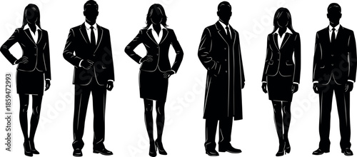 Professional business people silhouettes in formal suits and office wear collection set isolated on white background for corporate team concepts.