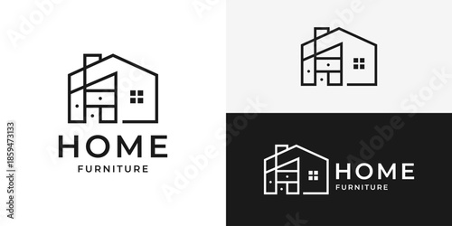 Creative simple home furniture logo template. Home interiors logo design vector illustration.