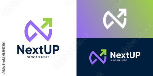 Creative modern next up logo template. Initial N with arrow up for Financial management logo design vector illustration.