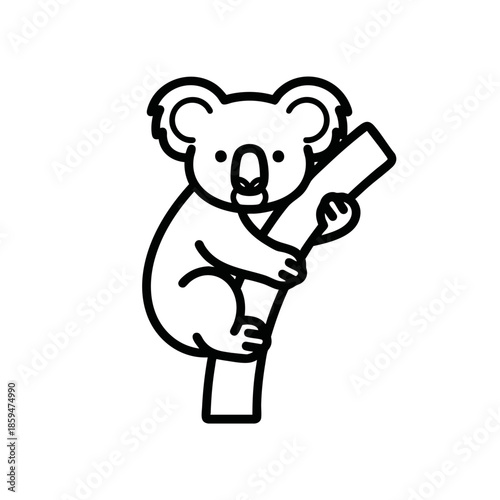Cute koala hugging eucalyptus tree branch outline drawing Australia Day wildlife illustration