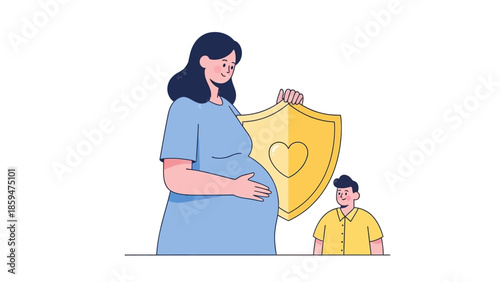 Protective Maternal Shield with Heart Symbol for Child Safety Illustration