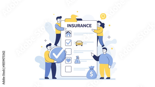 illustration of diverse people managing insurance policies and coverage for