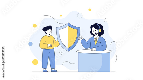 Customer Service Representative Providing Security Assistance with Shield Symbol