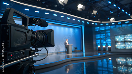 Close-Up Studio Video Camera on Live News Set