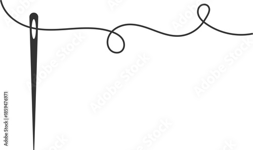 needle with thread icon. Sewing and mending symbols. Stitched thread graphic design. Tailoring and craft hobby signs. Clothing alteration and seamstress sign
