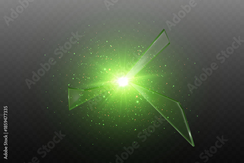 Futuristic light flare with shattered glass effect.