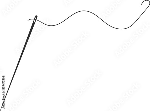 needle with thread icon. Stitched thread graphic design. Tailoring and craft hobby signs. Clothing alteration and seamstress sign
