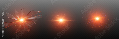 Abstract orange energy explosion with glowing light shards.