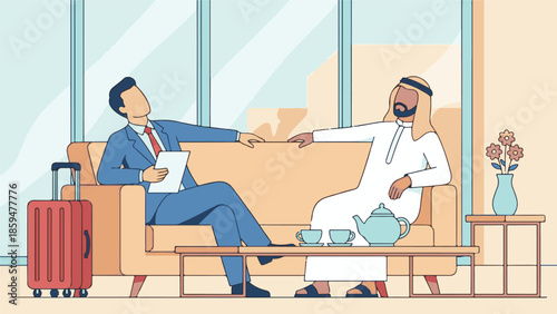 International business meeting between a Western businessman and Middle Eastern man