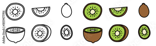 kiwi doodle icon fruit bundle