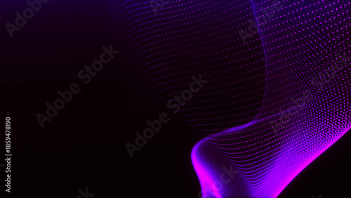 Abstract vector background with a dynamic light wave. Multiple bright dots form smooth waves. The light emanate creates a sense of depth and elegance. Futuristic 3D dot wave.
