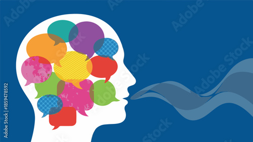 Conceptual image of human mind, communication, thoughts, and ideas