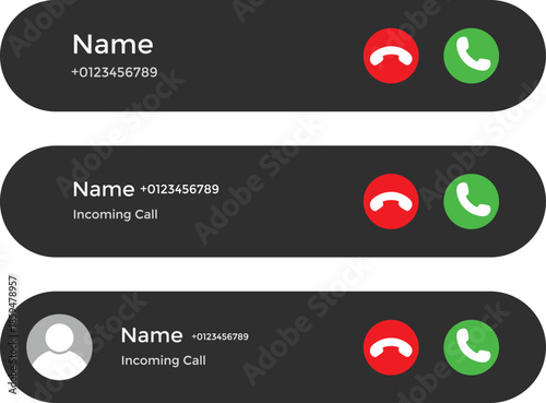 pop up incoming call. Incoming caller symbol. Interactive call alert graphic design. Smartphone and telephony regulation signs

