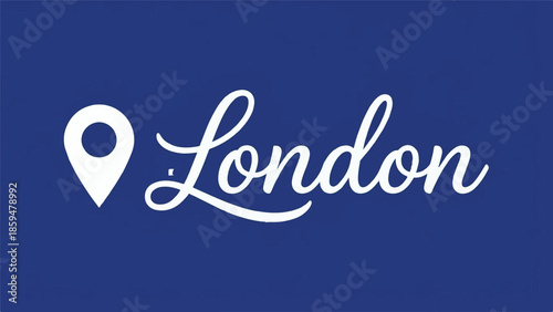 London city name with map pin icon on a blue background, travel concept