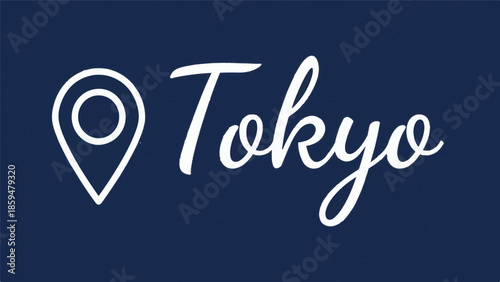 Tokyo city name with location map pin icon on dark blue background