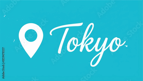 Location pin icon and Tokyo text on a vibrant turquoise background