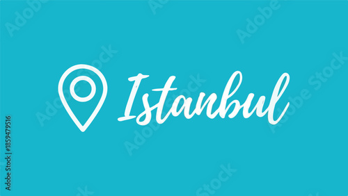Istanbul city name with map location pin icon on a vibrant blue background