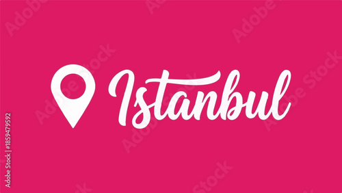 Istanbul city name with location pin icon on a vibrant magenta background