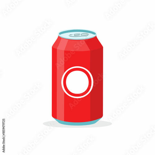 Red beverage can icon, flat design, blank label for soft drink or soda illustration on white background, ideal for graphic design projects related to refreshing beverages
