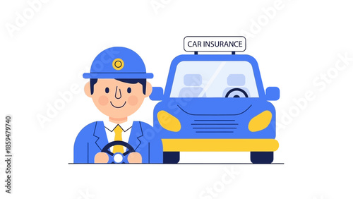 Illustration of a cheerful technician offering car insurance services