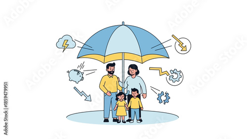 Family Staying Protected Under Umbrella Amidst Storms and Challenges