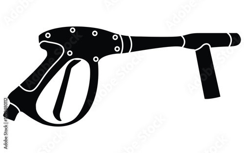 Pressure Washer Gun Vector Icon, Black Silhouette Spray Nozzle for High Pressure Cleaning Equipment

