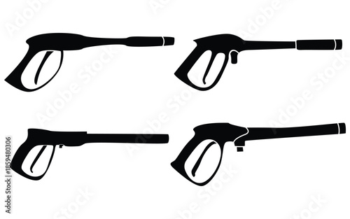 High Pressure Washer Trigger Gun Silhouette Icon, Spray Nozzle Tool for Car Wash and Home Cleaning
