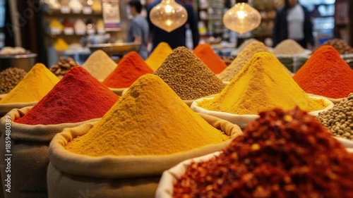 Aromatic Spice Bazaar: A vibrant array of colorful spices bursts forth in a traditional bazaar, beckoning culinary enthusiasts with its fragrant allure and cultural richness.