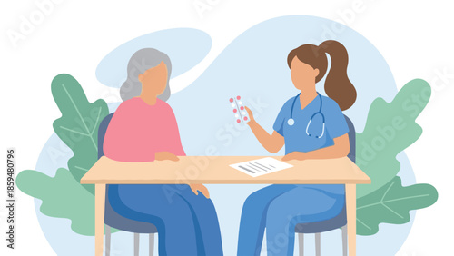 Doctor discussing medication with senior patient in medical consultation