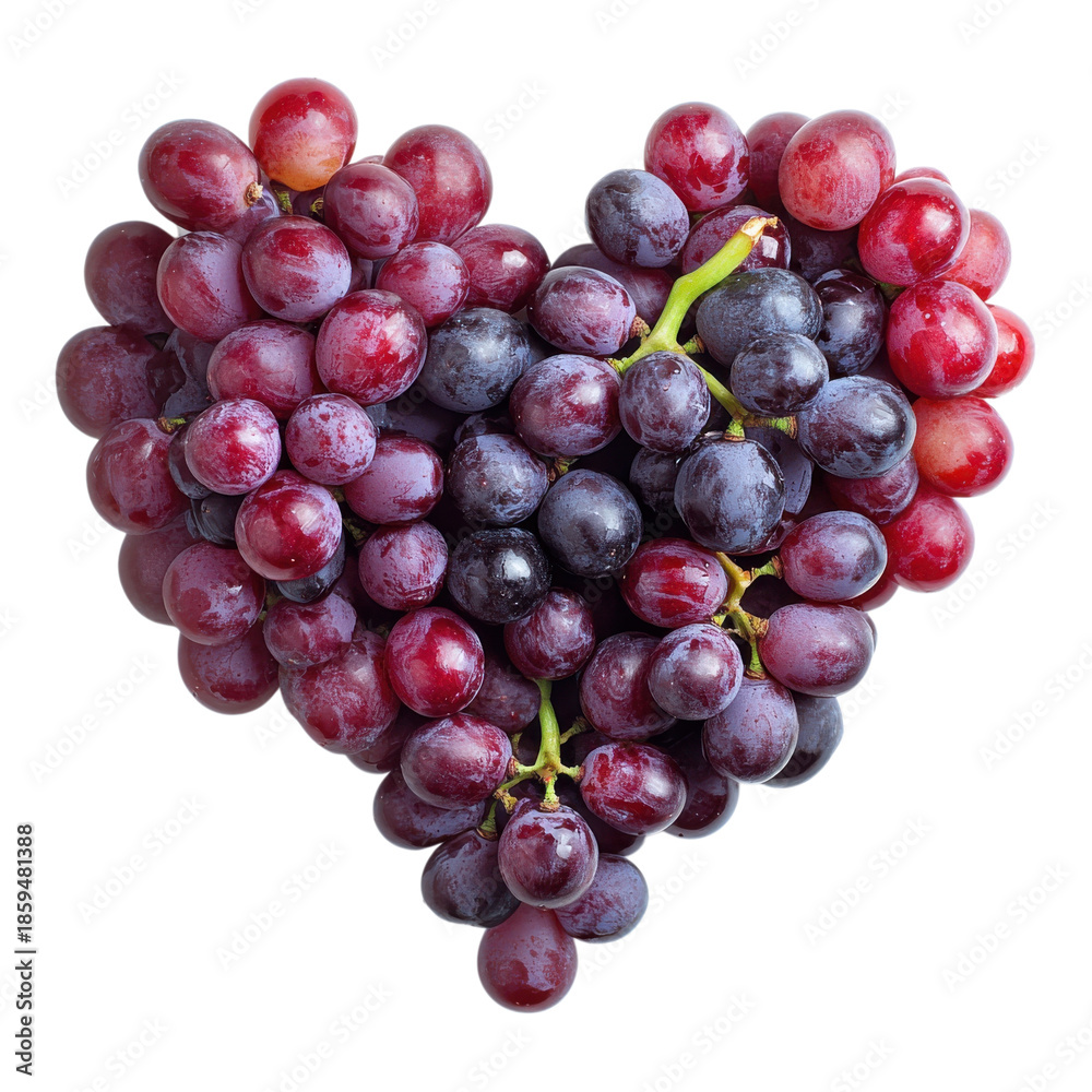 Fototapeta premium Heart-shaped grapes on a clear backdrop on transparent background