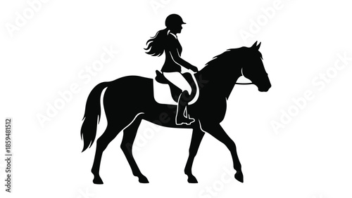 Equestrian rider on a horse silhouette, vector illustration on white background