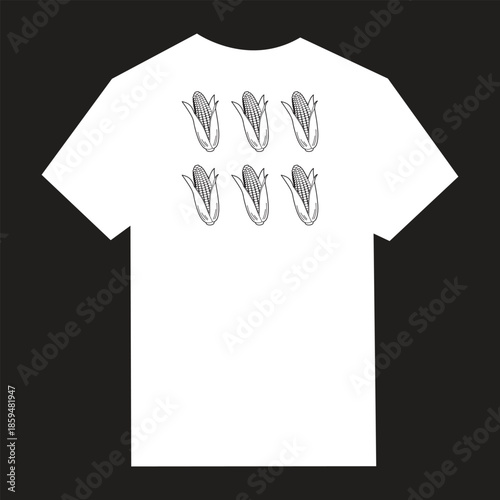 Hand-Drawn Corn Cobs on a White T-Shirt